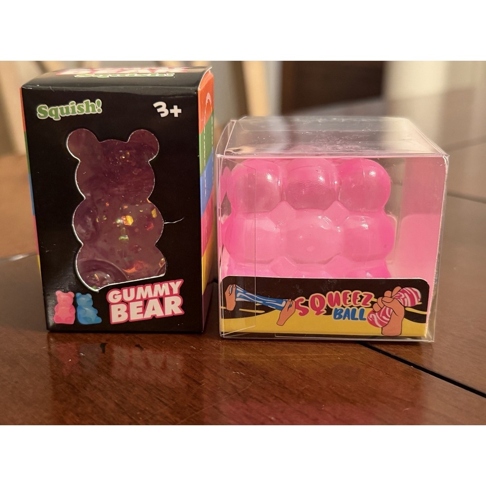 Squish Pink Sparkly Bear and Squeez Ball Pink